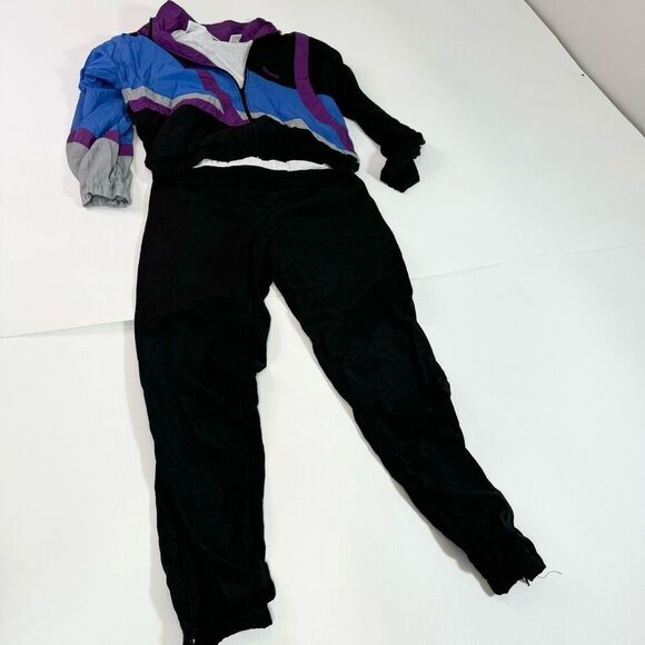 Reebok Jacket Vintage Womens Small Black Blue Vintage Windbreaker Pants Set - Picture 1 of 10